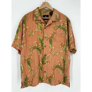 Caribbean Joe Men Size L Floral Silk Short Sleeve Casual Hawaiian Shirt‎